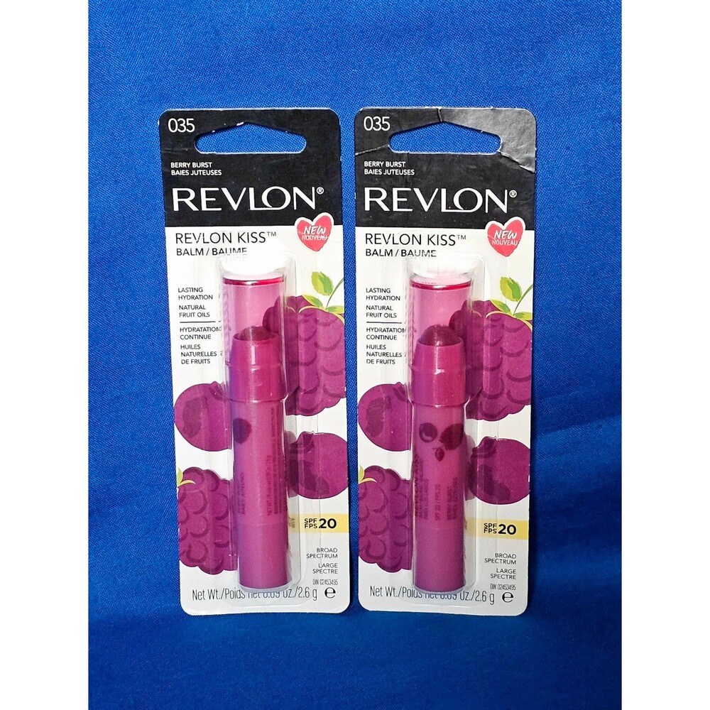 Revlon Kiss Balm Tinted Lip 035 Berry Burst (2 Pack) NEW Sealed Natural Fruit